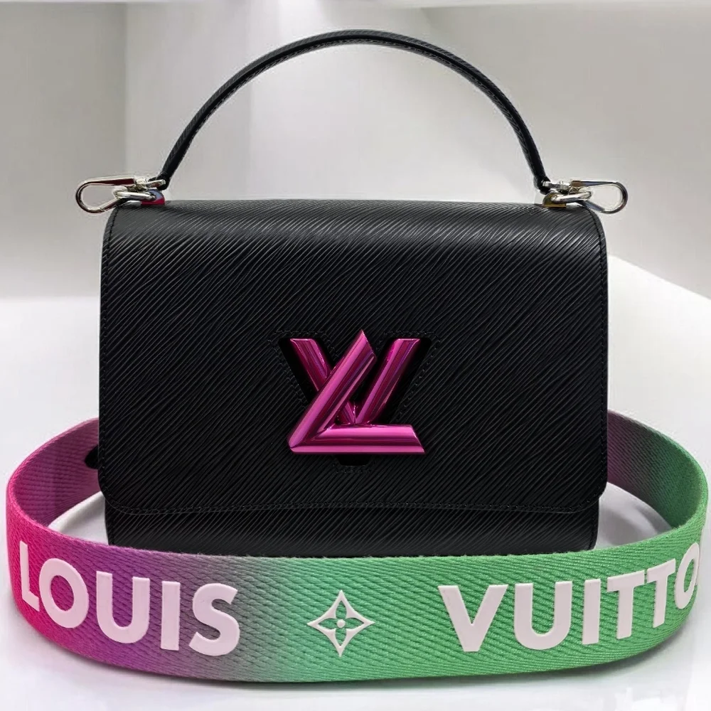 Louis Vuitton Twist MM Epi Limited Edition Black Shoulder Bag Pink Green Strap